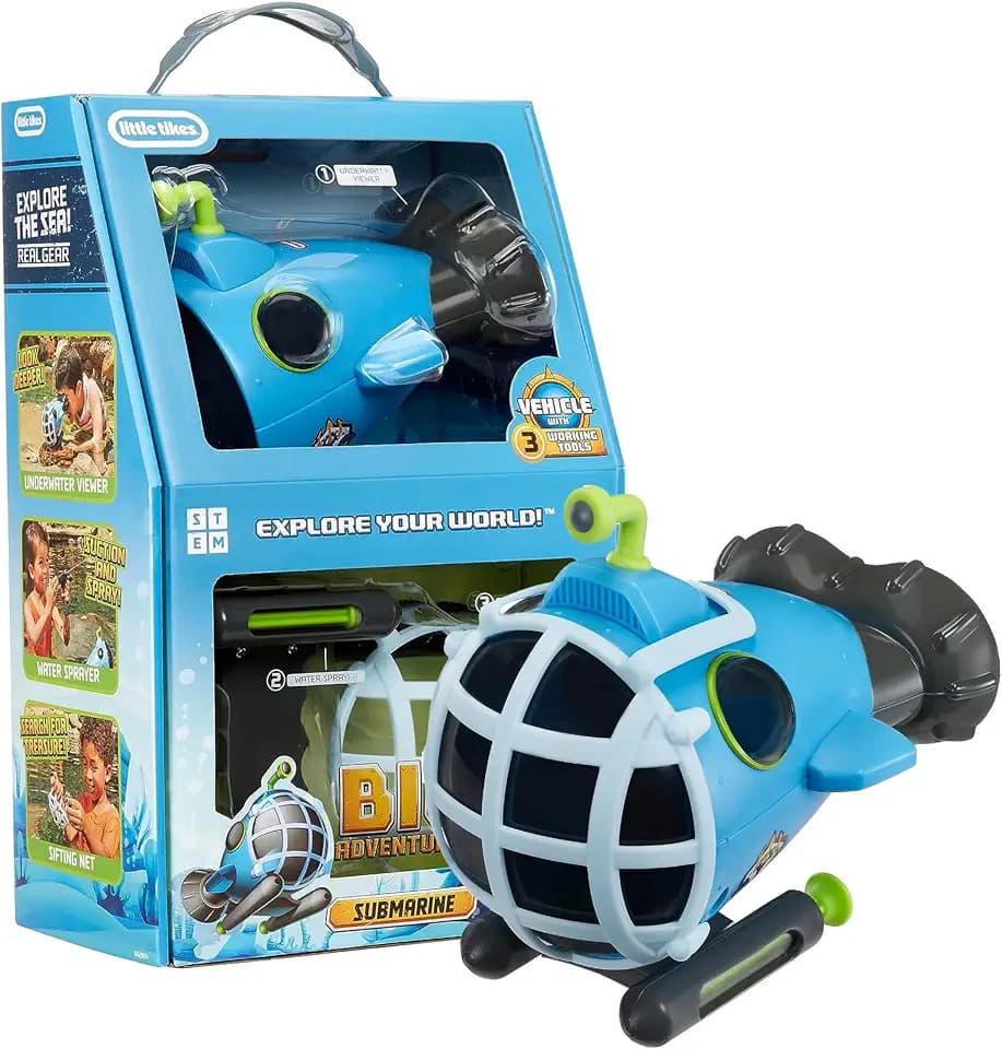 Little Tikes Big Adventures U-Boot-STEM-Spielzeug - Inklusive Wasserfahrzeug mit Unterwasser-Sichtgerät, Wassersprüher und Siebnetz - ideal für Kinder im Alter ab 3 Jahren