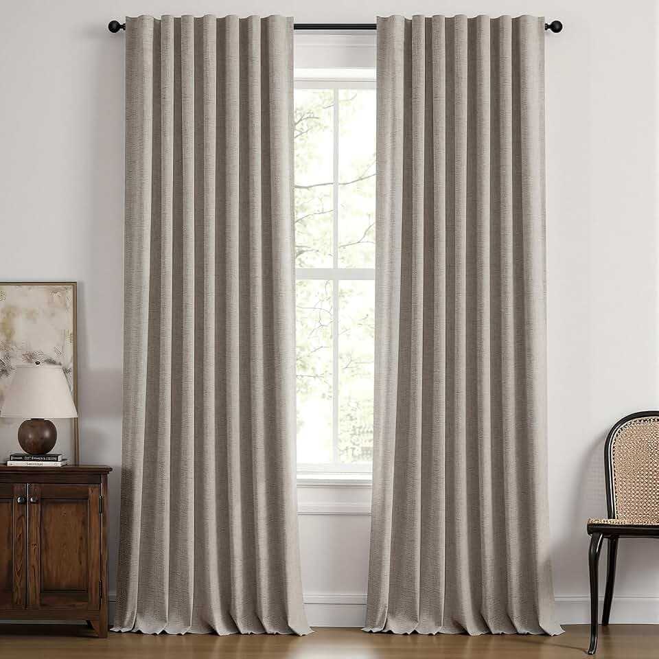 MIULEE 100% Blackout Linen Curtains for Bedroom 42 x 96 Inch Greige 2 Panel