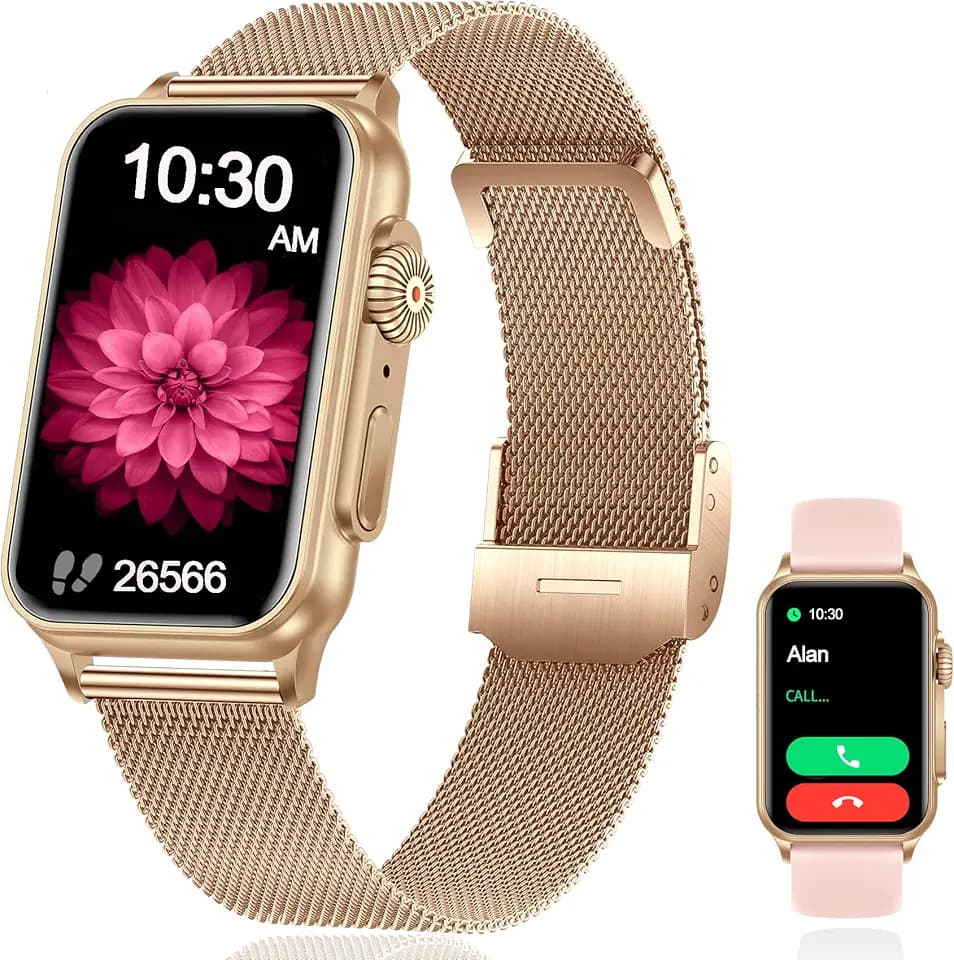 Smartwatch Damen mit Telefonfunktion,1.57" HD Screen Damen Uhr mit Schrittzähler,Pulsmesser Schlafmonitor SpO2, IP67 Wasserdicht, Smart Watch für Android iOS/Rosegold
