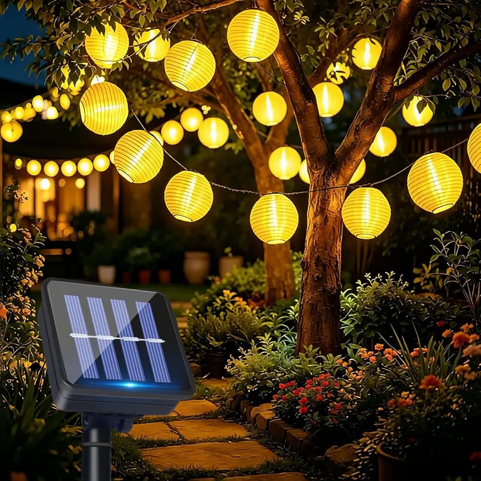 Solar Lichterkette Lampions Außen, 8M 30 LED Laternen Solarlampen für Lichterkette Aussen, Wetterfest IP65, 8 Modi Solar Beleuchtung für Garten, Balkon, Terrasse, Hochzeit, Fest Deko, Warmweiß