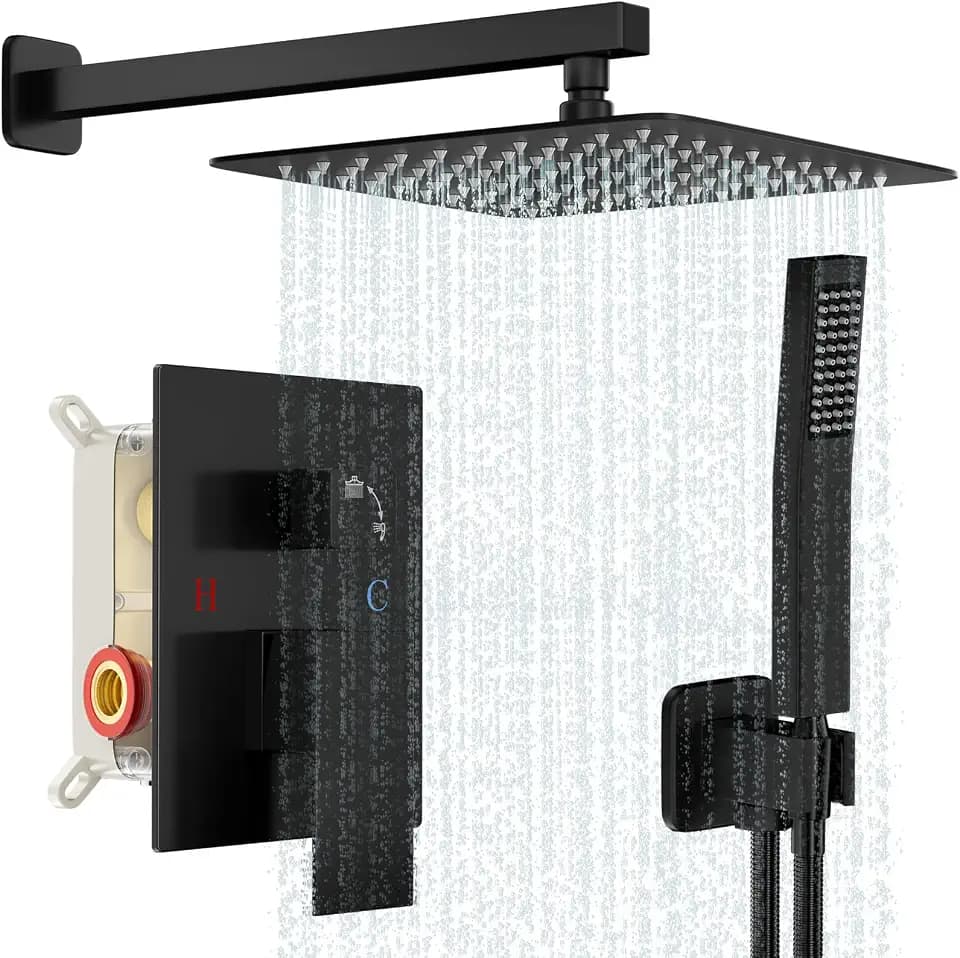 Shower Faucet Set 10 Inch Rain Shower Head Matte Black