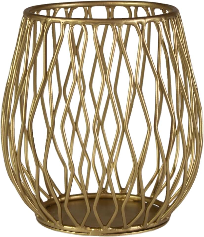Boston International Decorative Vase Candle Holder Modern Geometric Metal Lattice Accent, 9.25", Gold