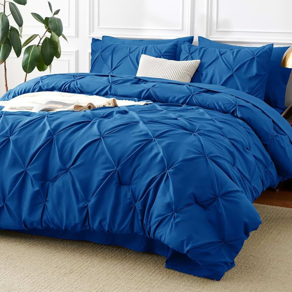 CozyLux Oversized King Comforter Set Classic Blue, 7 Pieces Bed in a Bag