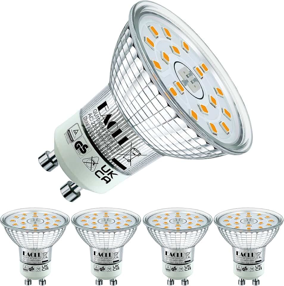 EACLL GU10 LED Warmweiss 4.9W Ersetzt 70W Halogen Leuchtmittel, 4er-Pack. 515 Lumen 2700K Birnen, AC 230V Flimmerfrei Strahler, Abstrahlwinkel 120° Spot, Nicht Dimmbar Ø50xH53mm Reflektorlampen