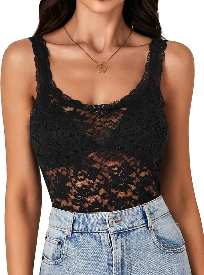 LYANER Women's Floral Lace Sexy Tank Tops
