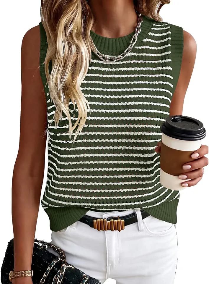 ANRABESS Womens Sleeveless Sweater Vest Striped Tank Tops