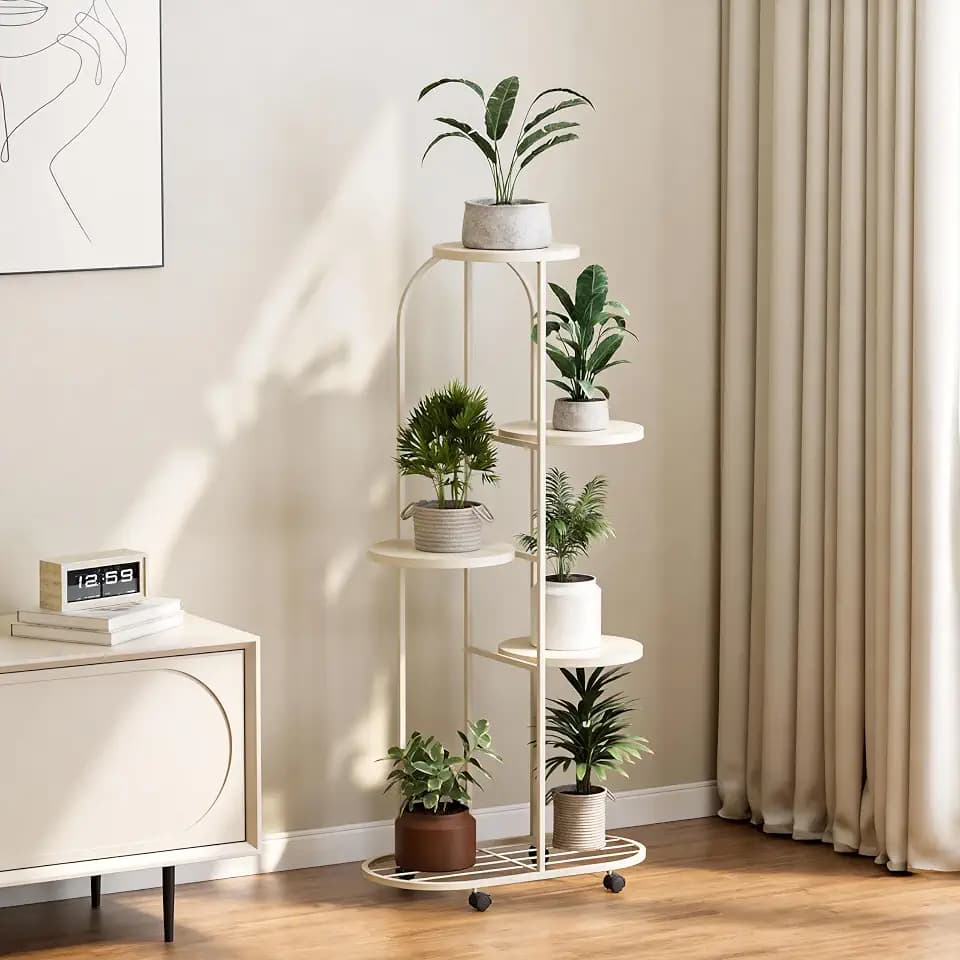 IDEALHOUSE Metal Plant Stand with Wheels - Corner Shelf Rack for Indoor & Outdoor Use - Multi-Layer Display for Living Room, Bedroom, Balcony, or Garden
