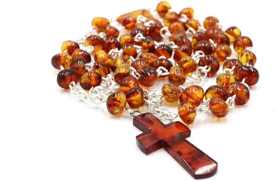 Bernstein Rosenkranz Cognac Farbe | Einzigartige handgemachte Gebetsperlen | Zertifizierter baltischer Bernstein | Kommt in Geschenkbox | Bernsteinschmuck