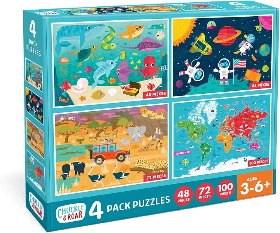 Chuckle & Roar Jigsaw Puzzle Set, Toddler Toys, Learning Toys, 4 Pack, 3+