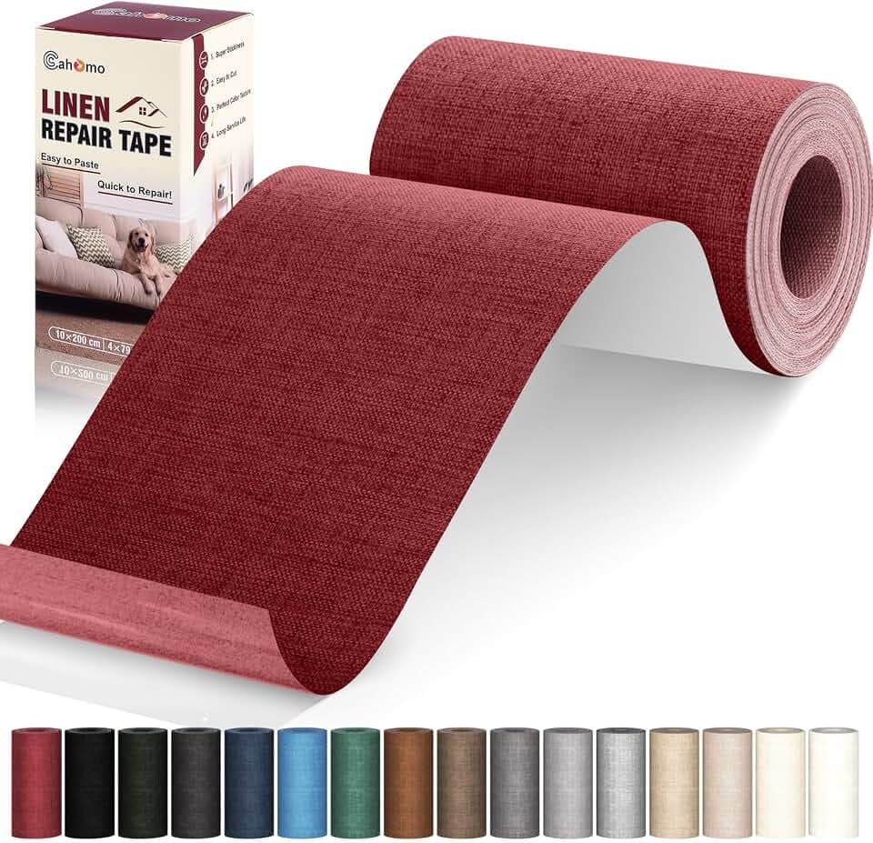 Flicken Selbstklebend Stoff, Cahomo Leinenstoff Patches Selbstklebend, 10x200 cm Leinen Reparatur Patches für Sofa, Autositze, Bootssitze, Bürostuhl, Vorhang - Dunkelrot