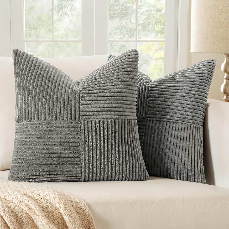 MIULEE 2er Set Kissenbezug 60x60cm Dunkelgrau Kordvelours Kissenhülle