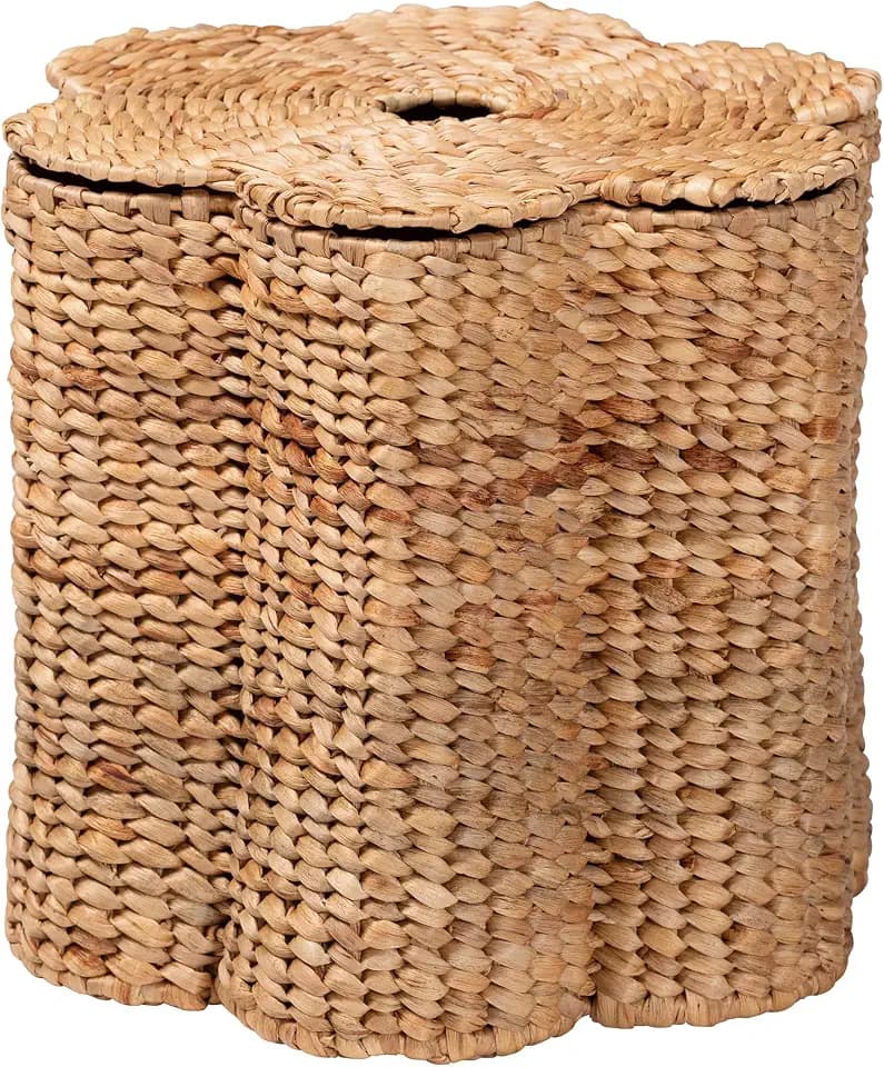 Bali & pari Della Woven Seagrass Laundry Hamper - Handwoven Wicker Storage Basket with Scalloped Frame for Laundry Room or Bedroom