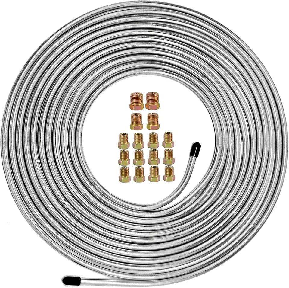 MuHize Brake Line Kit 25 ft 1/4" - Zinc-Coated Flexible Brake Tubing Roll