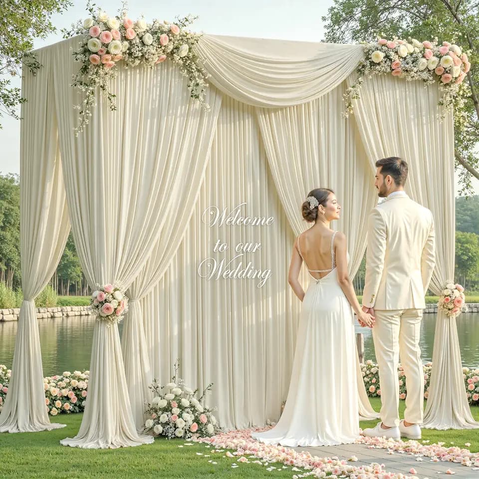 50ft x 10ft Wrinkle Free Beige Wedding Backdrop Curtains for Party Bridal Shower Reception Decorations Beige Fabric Curtain Backdrops Drapes for Photography Baby Shower Birthday Background