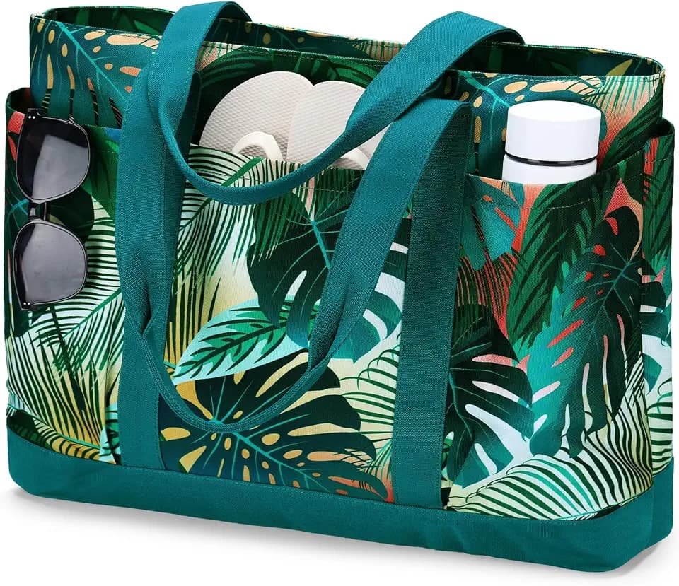 VASCHY Extra Large Beach Bag, Oversized Utility Travel Tote Bag with Zipper Waterproof Sand-proof Pool Bag with Wet Bag
