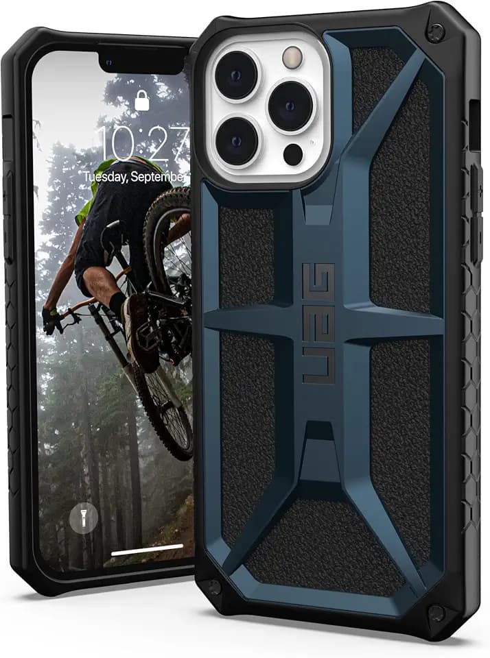 Urban Armor Gear Monarch Schutzhülle kompatibel mit Apple iPhone 13 Pro Max [Wireless Charging kompatibel, 5-Schichten Schutz nach Militärstandard, Erhöhter Rand] blau (Mallard)