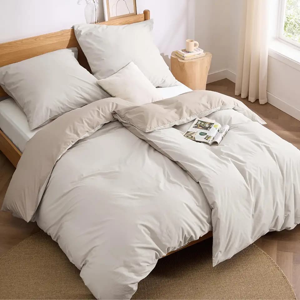 BEDSURE Bettwäsche 135x200 Baumwolle 4tlg. - Beige Taupe Set 2x80x80 Kissen