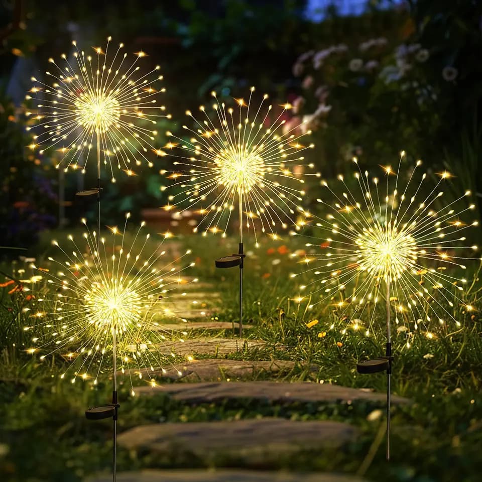 GIGALUMI 4 Pack Solar Firework Lights Outdoor, Garden Decor, Warm White
