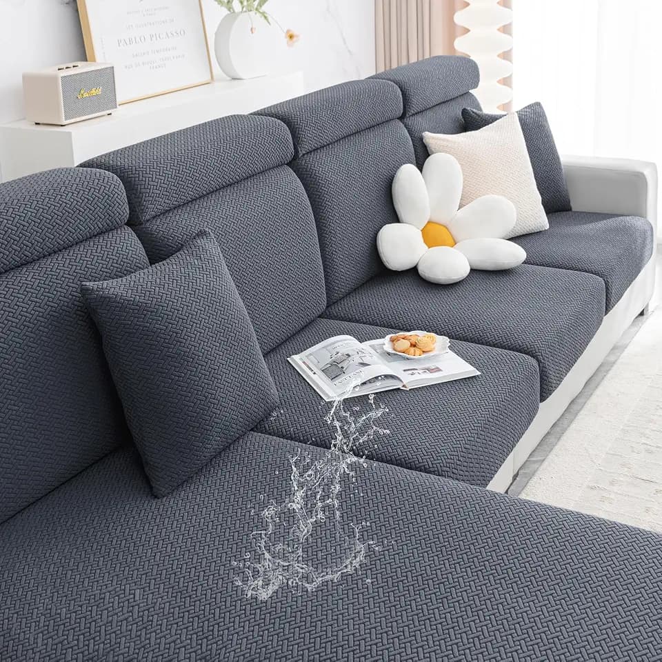smiry wasserdichte Couchkissenbezüge, Stretch-Jacquard, Dicke Sofakissenbezüge, waschbarer Sitzbezug, elastischer Möbelschutz für Haustiere, Kinder, 3 Stück, Grau