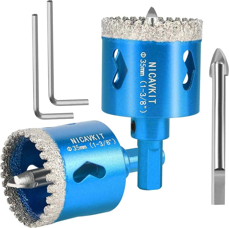 2Pc 1-3/8" Serrated Brazing Tile Diamond Hole Saw Bit with Pilot Drill Bit
