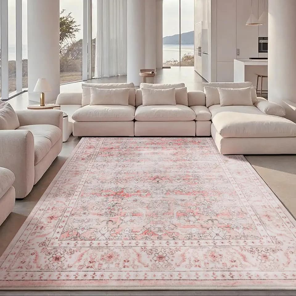 Carvapet 3x5 Pink Vintage Floral Area Rug Washable Low Pile Carpet