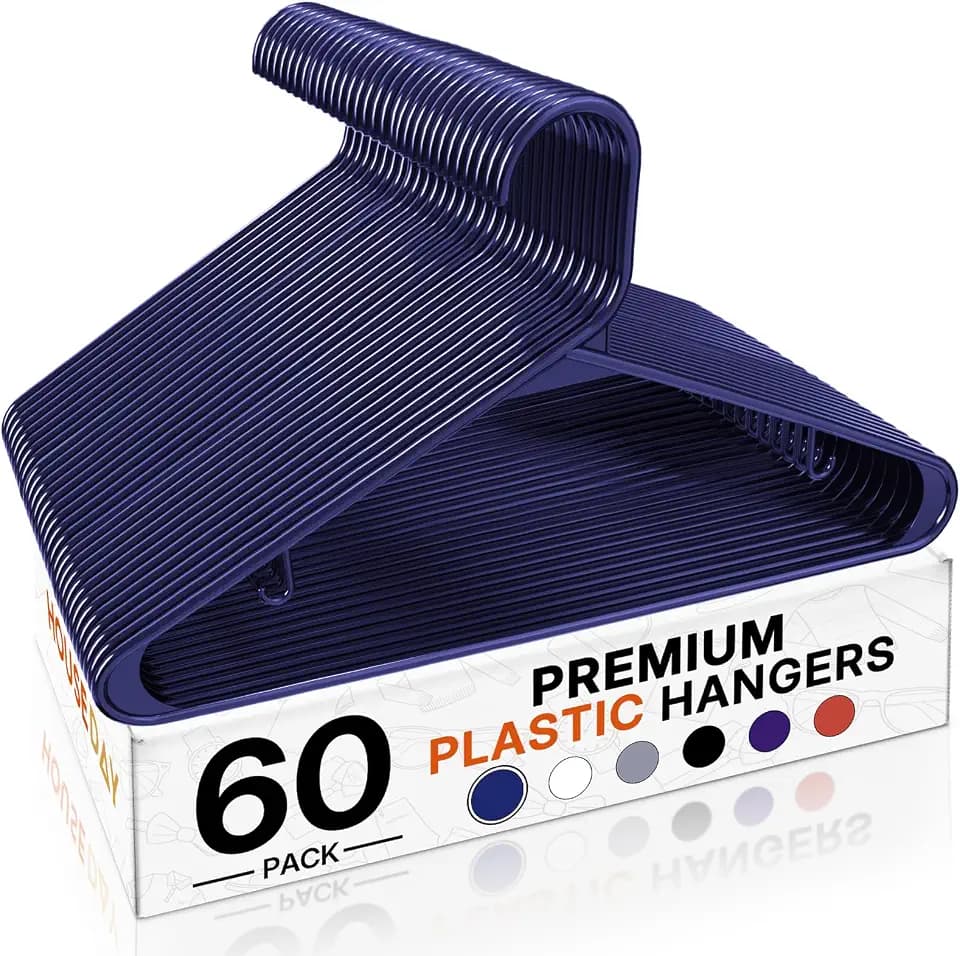 HOUSE DAY Blue Plastic Hangers 60 Pack, Slim Space-Saving Clothes Hangers