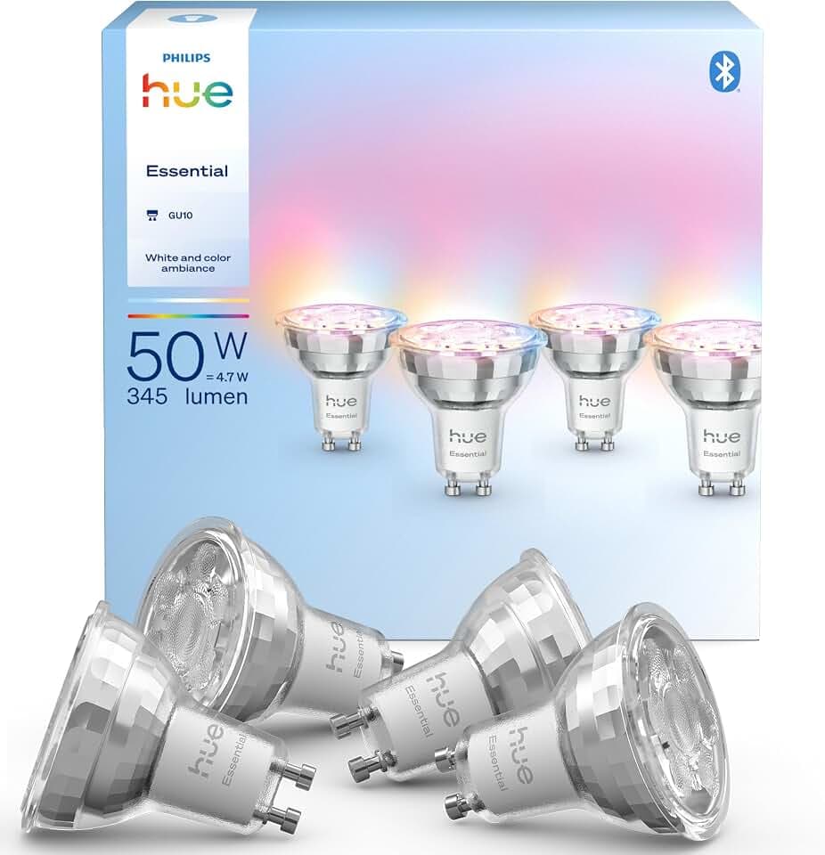 Philips Hue Essential Smart LED GU10 Spotlight, 4er Pack