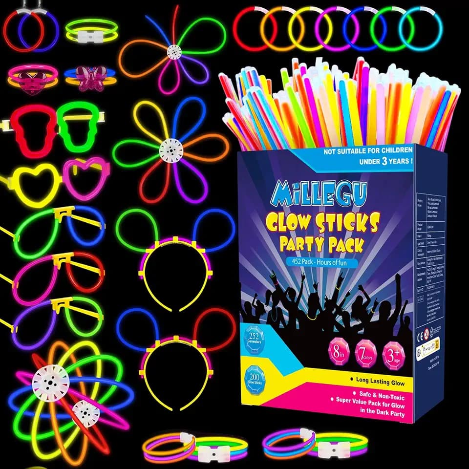 Knicklichter Party Set,200 Stück Leuchtstäbe 252 Verbinder,Neon Knicklichter Ketten und Leuchtbrillen für Kinder, Deko für Festival Hochzeiten Weihnacht Party Silvester Deko 2025
