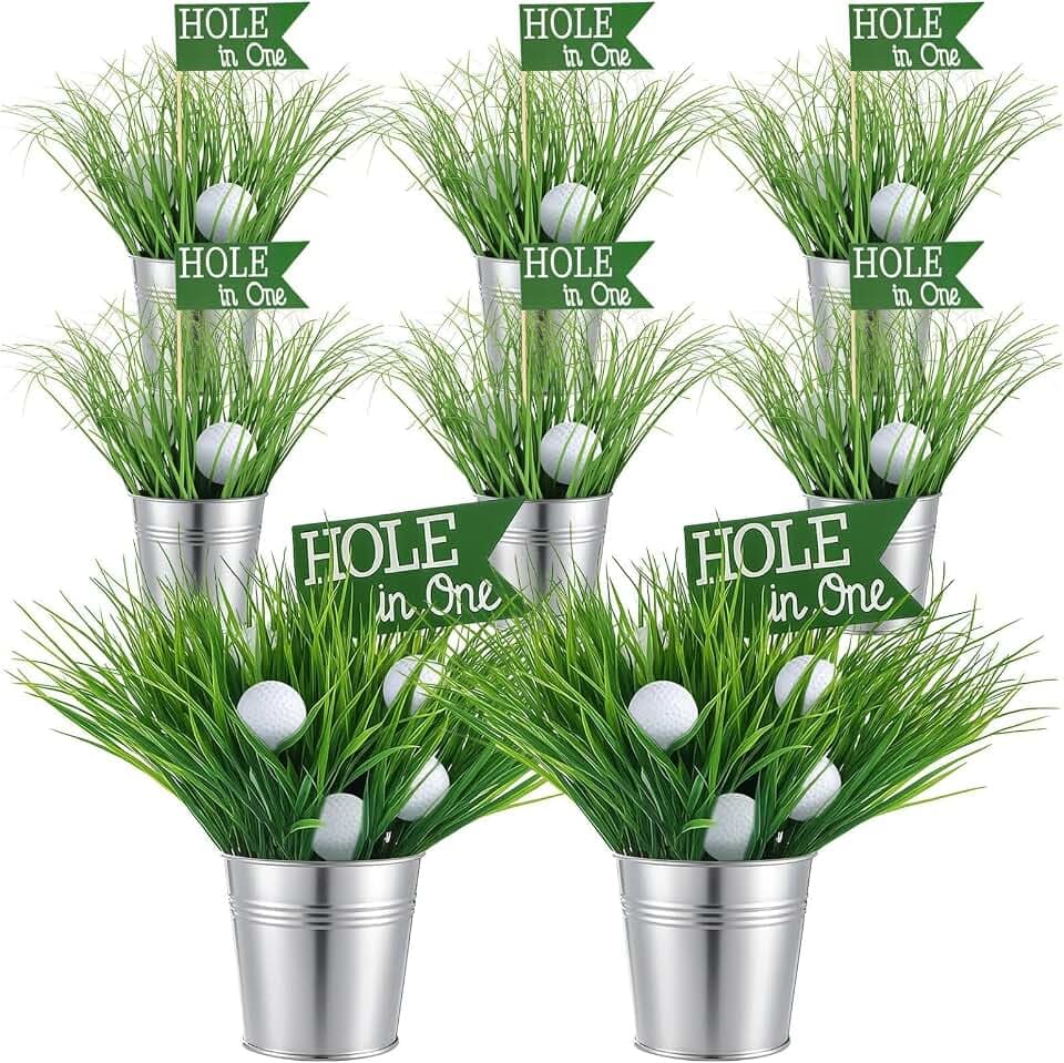 8 Set 162 Pcs Golf Party Table Decorations Sport Themed Party Centerpieces 8 Metal Bucket 24 Mini Golf 120 Artificial Grass 8 Flags and 2 Flower Mud for Sport Birthday Decor
