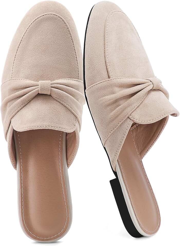 Womens Mules Slip On Shoes: Comfortable Closed Toe Backless Loafers Dressy Bow Ladies Flats for Business Work Casual