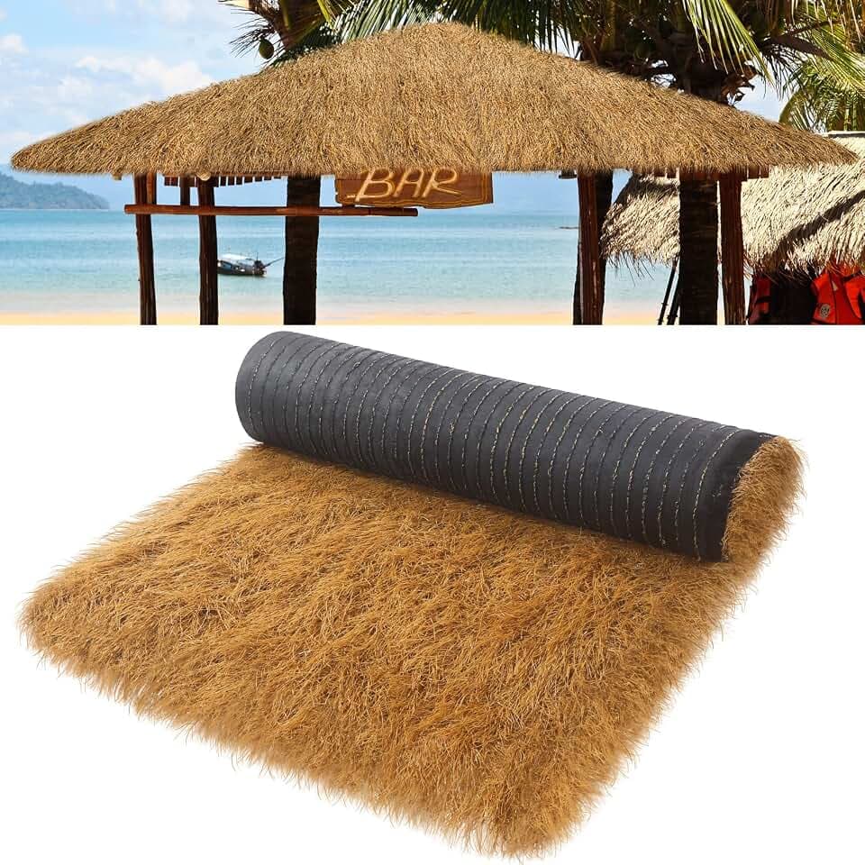 Nuenen Mexican Thatch Roof Roll, Duck Grass Decor, 39.4' X 39.4'', Yellow