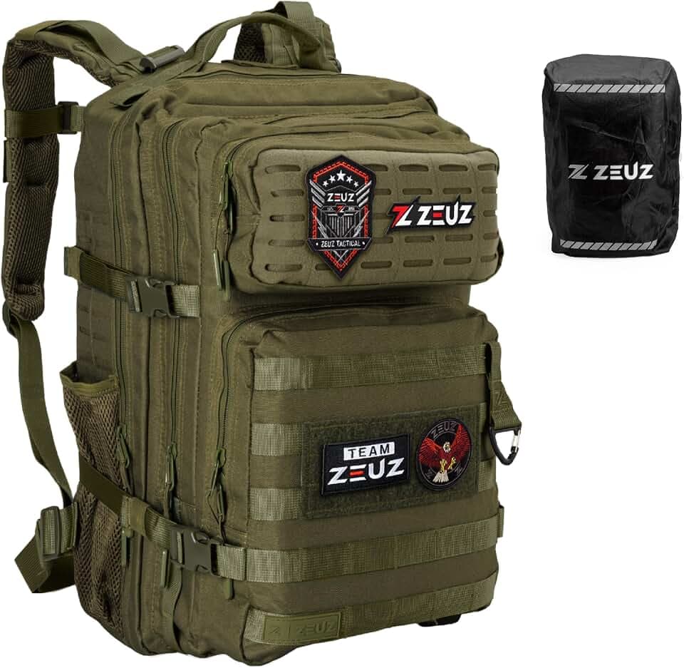 ZEUZ 45 Liter Rucksack Herren & Damen - Sporttasche - Taktischer Militär Backpack mit Waserdicht Abdeckung - CrossFit, Fitness, Gym, Sport & Wandern Bag - Outdoor MOLLE Wanderrucksack
