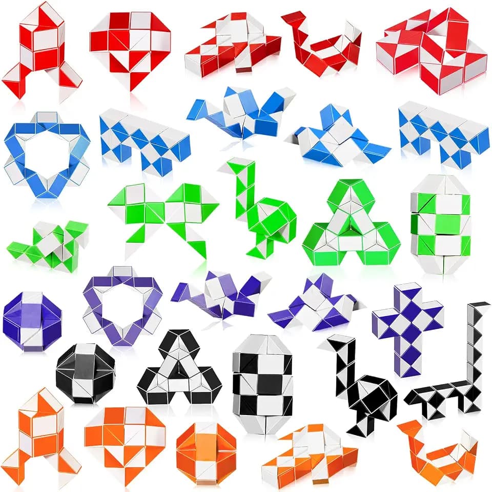 100 Pack 24 Blocks Fidget Snake Cube Mini Twist Magic Snake Puzzle Speed Cubes for Stocking Party Gifts Bag Fillers Party Favors (Colorful)
