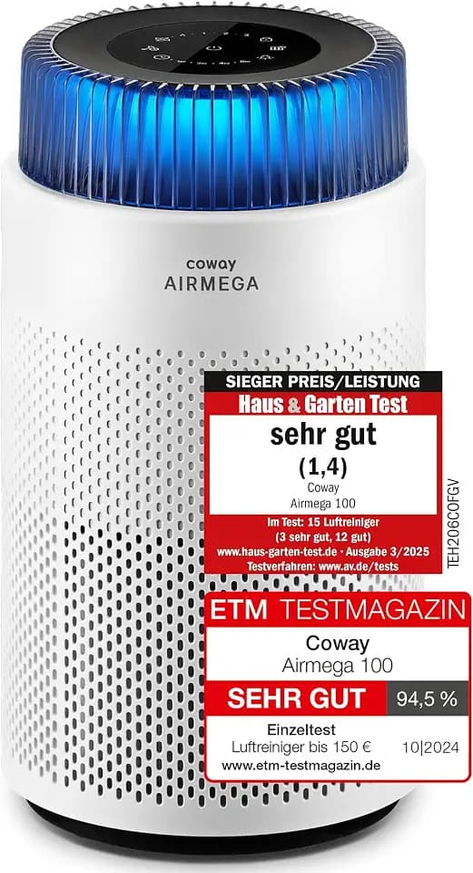 COWAY Luftreiniger für Zuhause Schlafzimmer, HEPA, Schlafmodus, AIRMEGA 100
