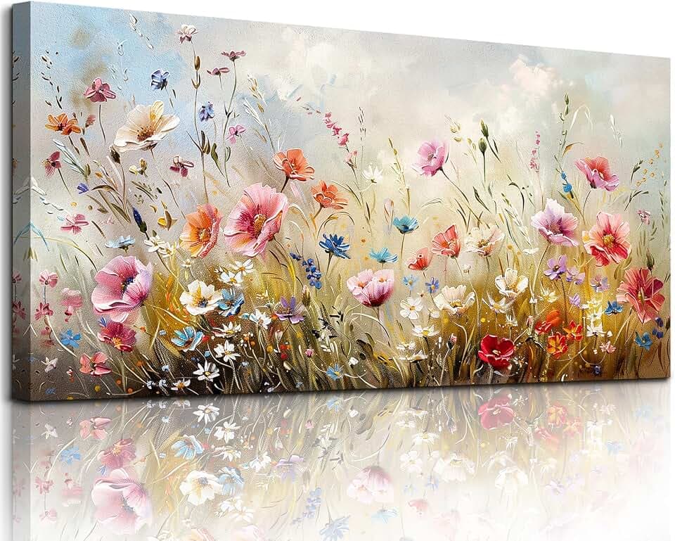 crmotu Nature Wildflowers Wall Art, Large Floral Wall Decor 24"X48"