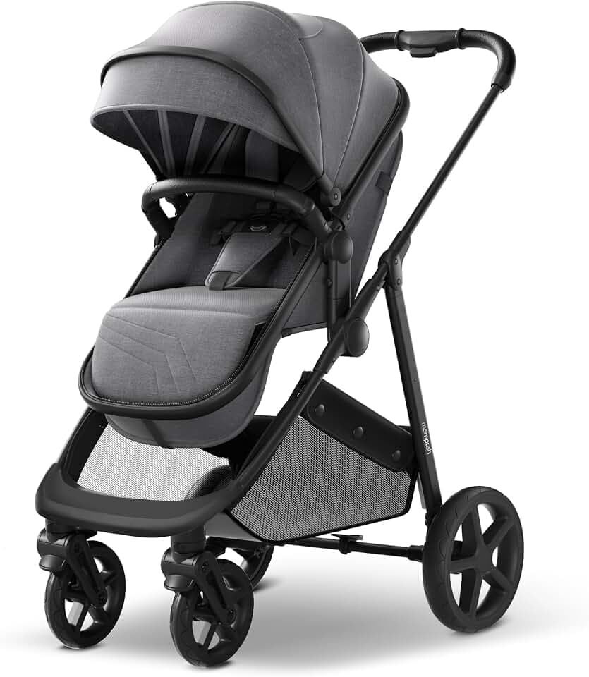 Mompush Wiz 2-in-1 Bassinet Stroller Reversible Seat, One-Hand Fold, Grey