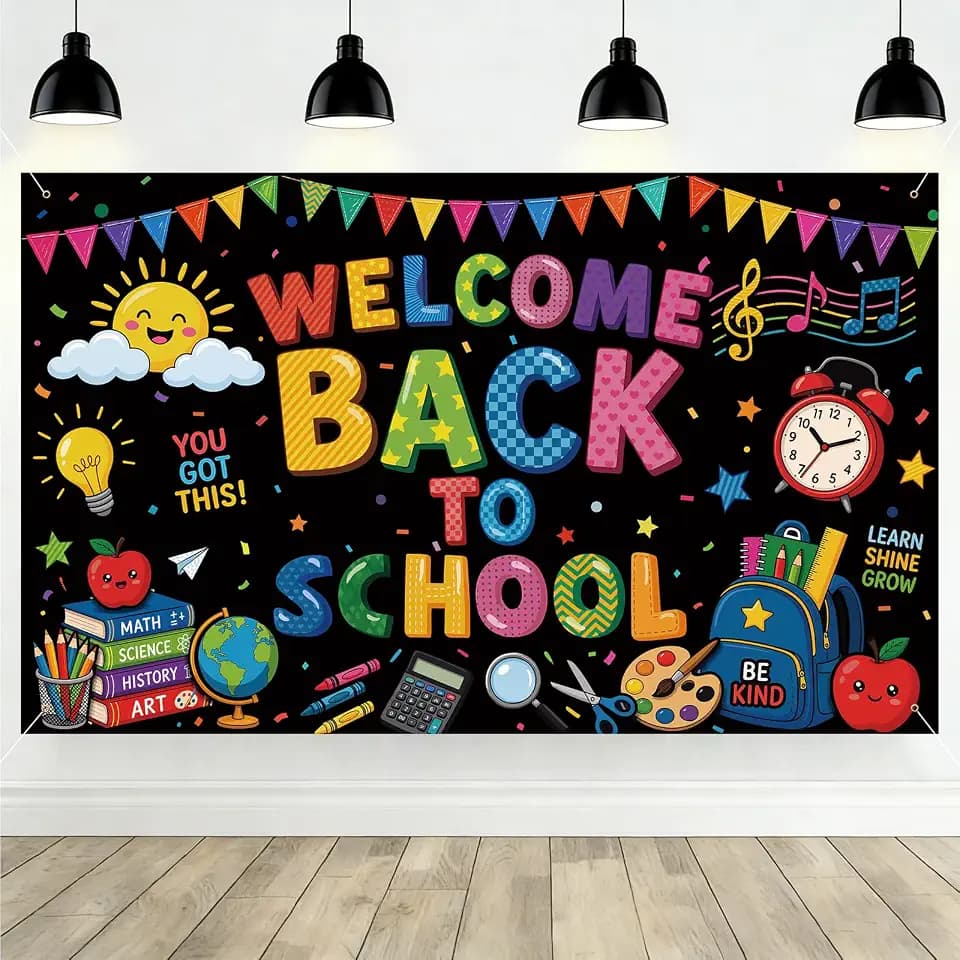 Welcome Back to School Backdrop - 6x3.6ft Vibrant First Day Decorations