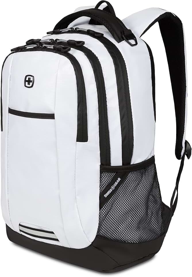 SWISSGEAR Cecil 18-Inch Laptop Backpack Fits 16-Inch Laptop, Travel Daypack with Organizer Pockets, Water Bottle Holders & Padded Straps – White