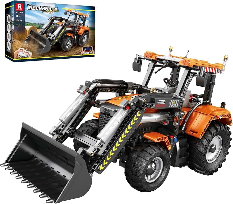 Reobrix Technik Traktor, Ladetraktor Bausteine für Erwachsene mit Fernbedienung Architektur Modellbausatz für Jugendliche 22024, STEM Technik Bauspielzeug für Kinder ab 14 Jahren