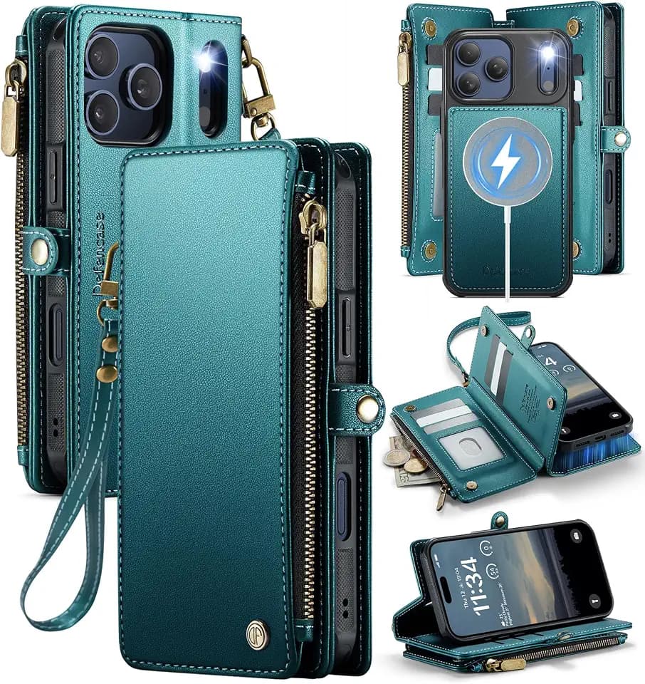 Defencase for iPhone 17 Pro Max Case Wallet Compatible with Magsafe, Green