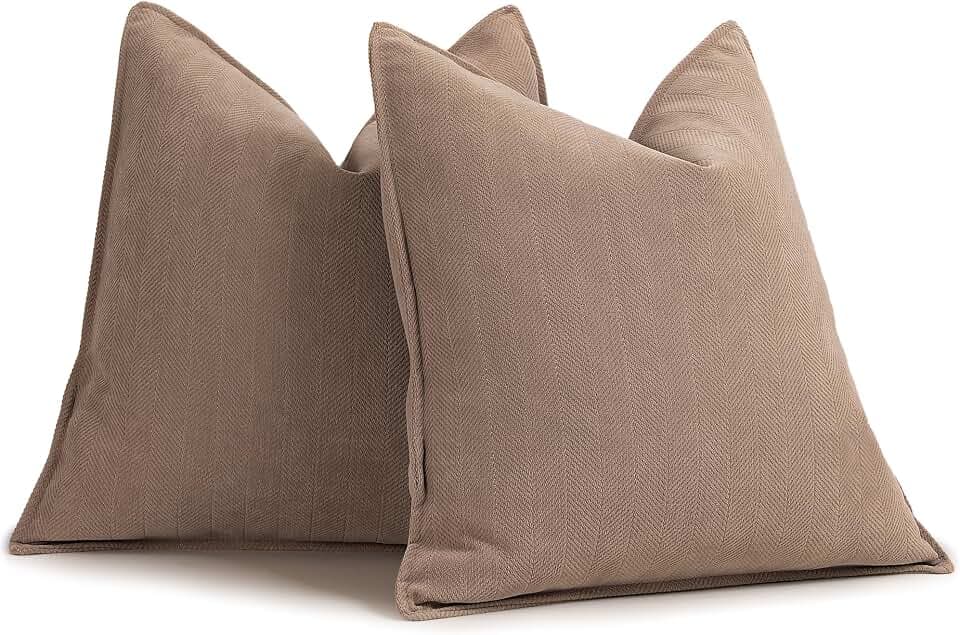 ZWJD Khaki Pillow Covers 22x22 Set of 2 Chenille Throw Pillow Covers with Elegant Design Soft and Luxurious Decorative Throw Pillows for Couch, Bed, and Home Decor