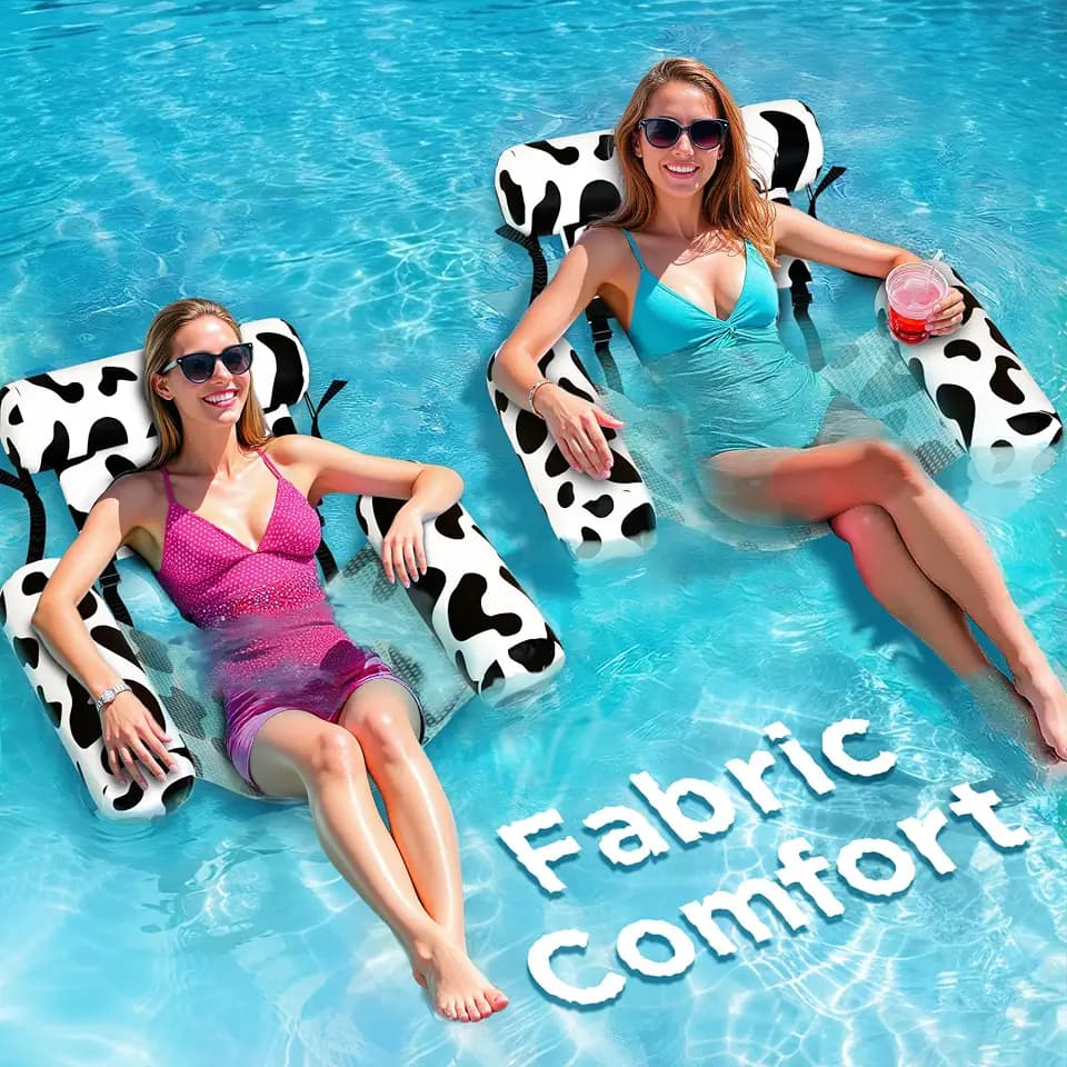 Funscape Pool Floats Chairs for Adult, 2pcs Kid Inflatable Pool Lounges-Cow