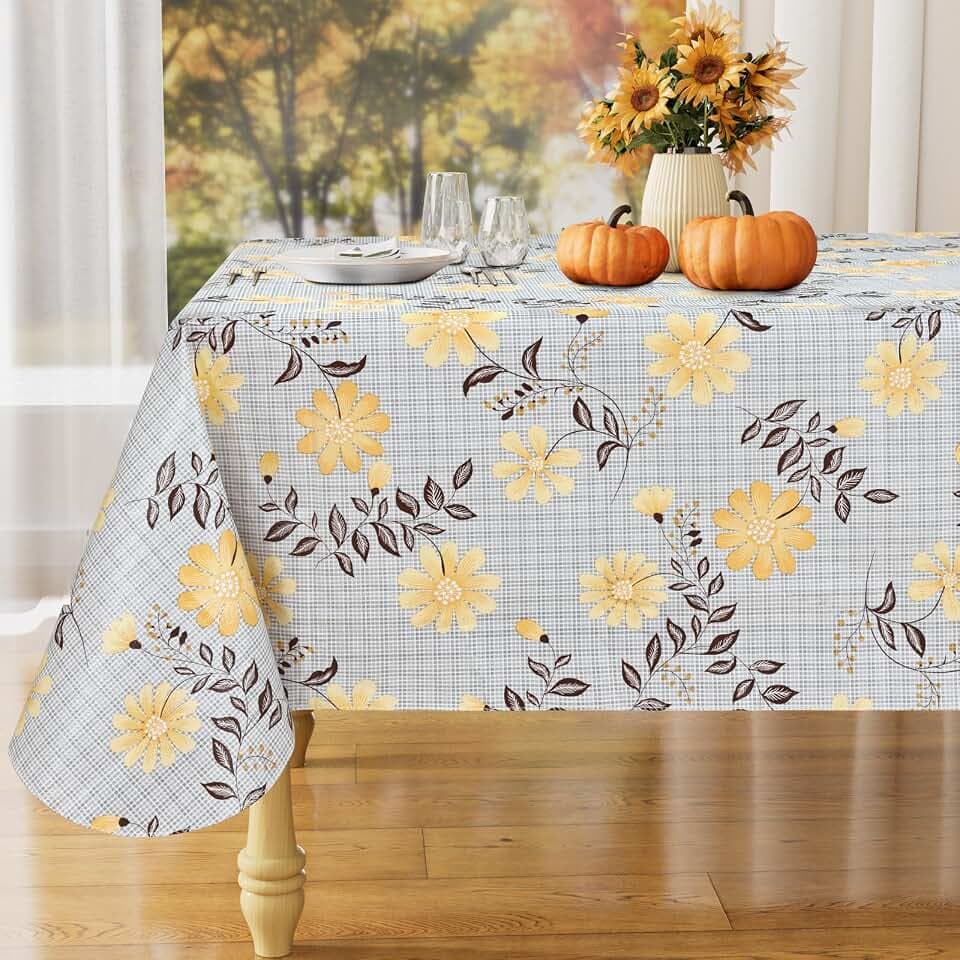 misaya Rectangle Waterproof Vinyl Table Cloth, Wipeable Tablecloth with Flannel Backing, Plastic Table Cover for Dinner, Picnic, Indoor and Outdoor (Yellow Flowers, 60" x 120")