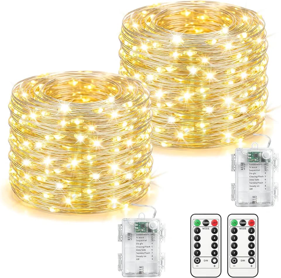 kolpop Led Lichterkette innen Batterie, 10M 100LEDs mit Fernbedienung Timer