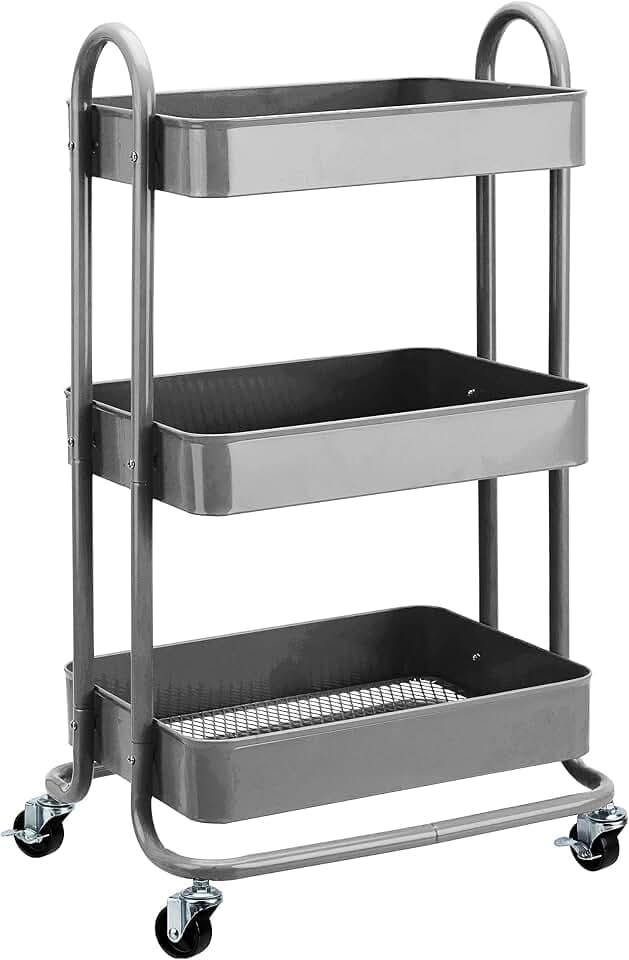 Amazon Basics Werkzeug- oder Küchenrollwagen, 3 Ebenen, Metall, Anthrazit
