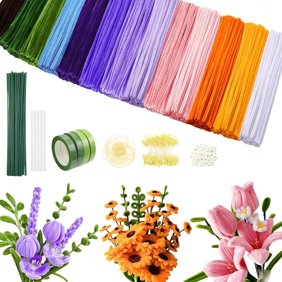 beanicus 800 PCS Pipe Cleaners Craft, 13 Colors Pipe Cleaners Flower Kit