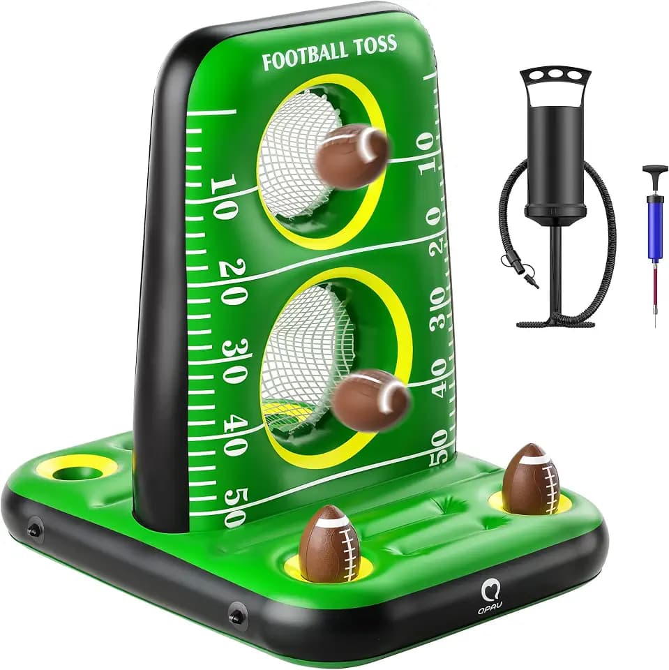 QPAU Pool Football Toss Game, Inflatable Dual Net Target Design