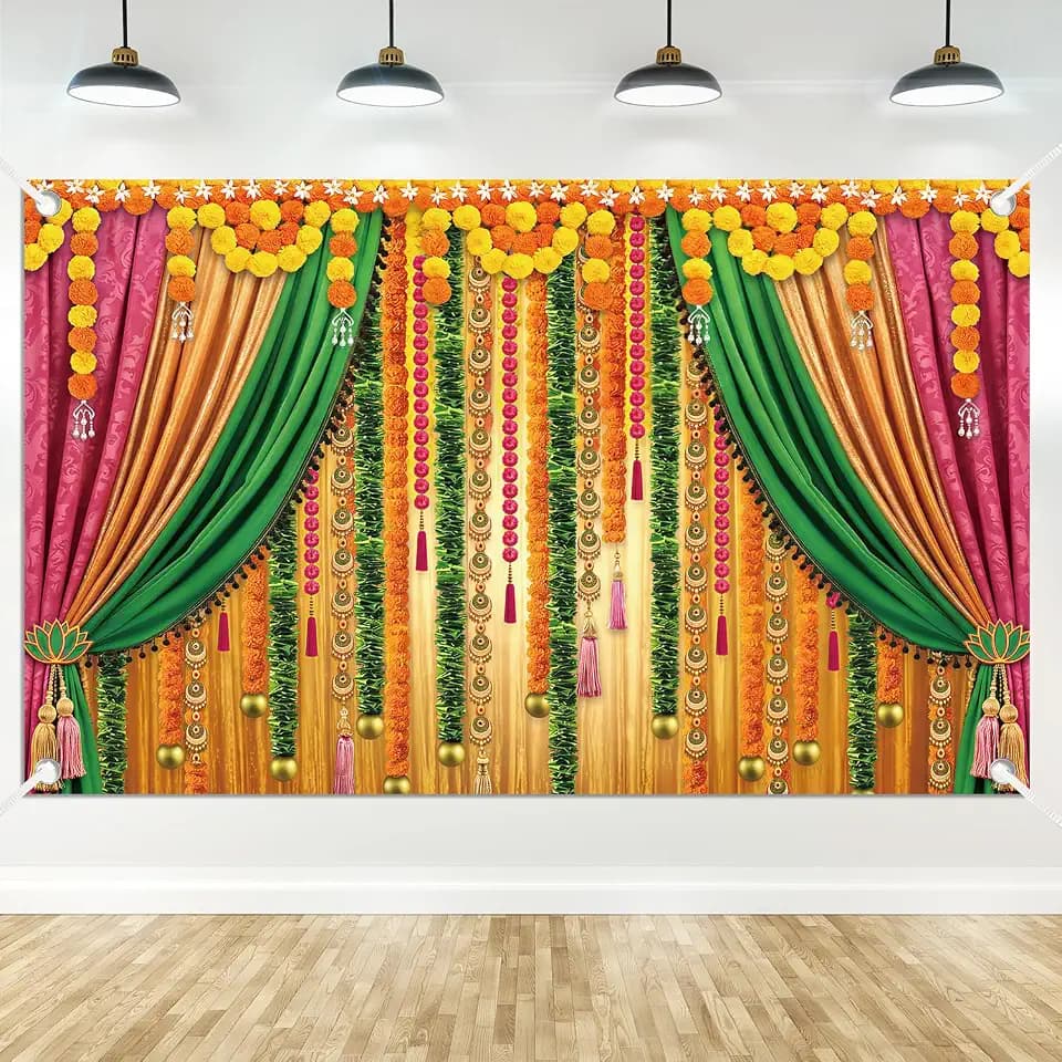 Happy Ganesh Chaturthi Decoration - Ganesh Chaturthi Backdrop Party Decor, Large Hindu Indian Holiday Party Banner Supplies for Diwali Festival of Lights, 71" X 43"
