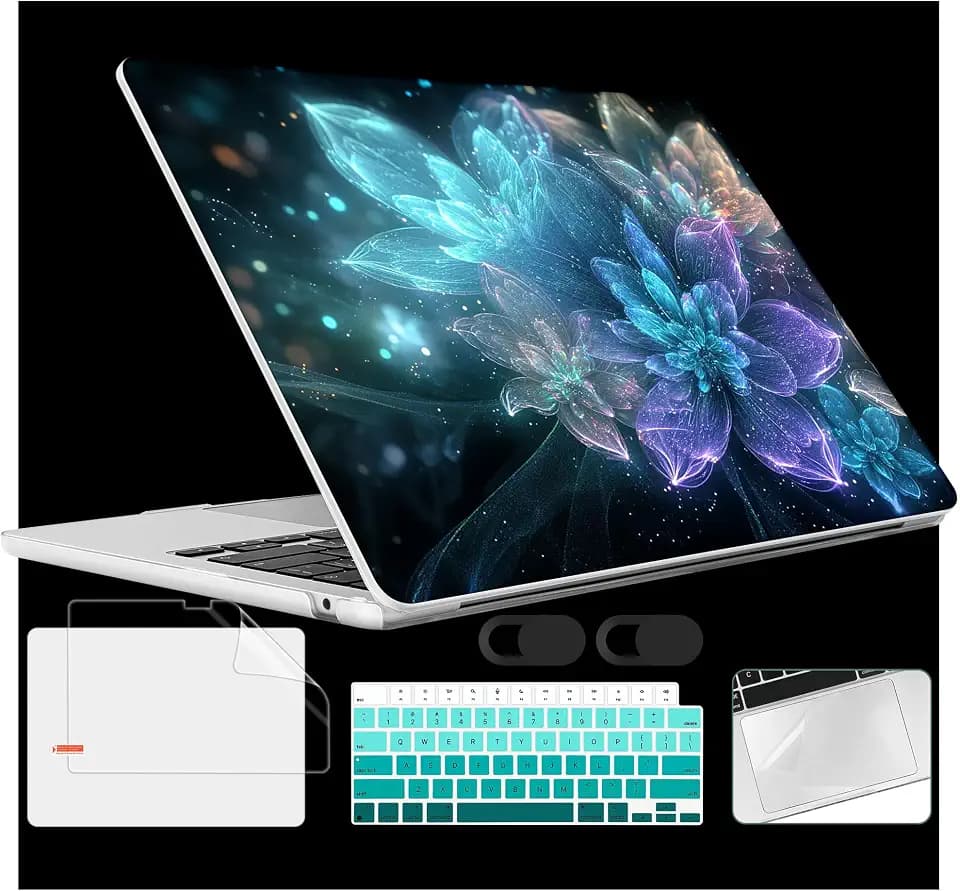 for 2026 MacBook Air 13-inch Laptop Case M5 2026 M4 2025 M3 2024 M2 2022 Release Model A3449 A3240 A3113 A2681, Hard Shell Cover for MacBook Air 13.6 inch, Glowing Flowers