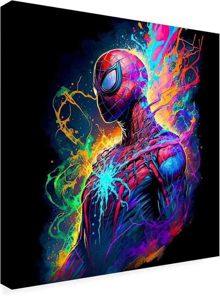 Wrapped Canvas Wall Art - Wumples 'Spider-Man Splosion' Wall Art for Living Room, Bedroom, or Office Décor - 14x14